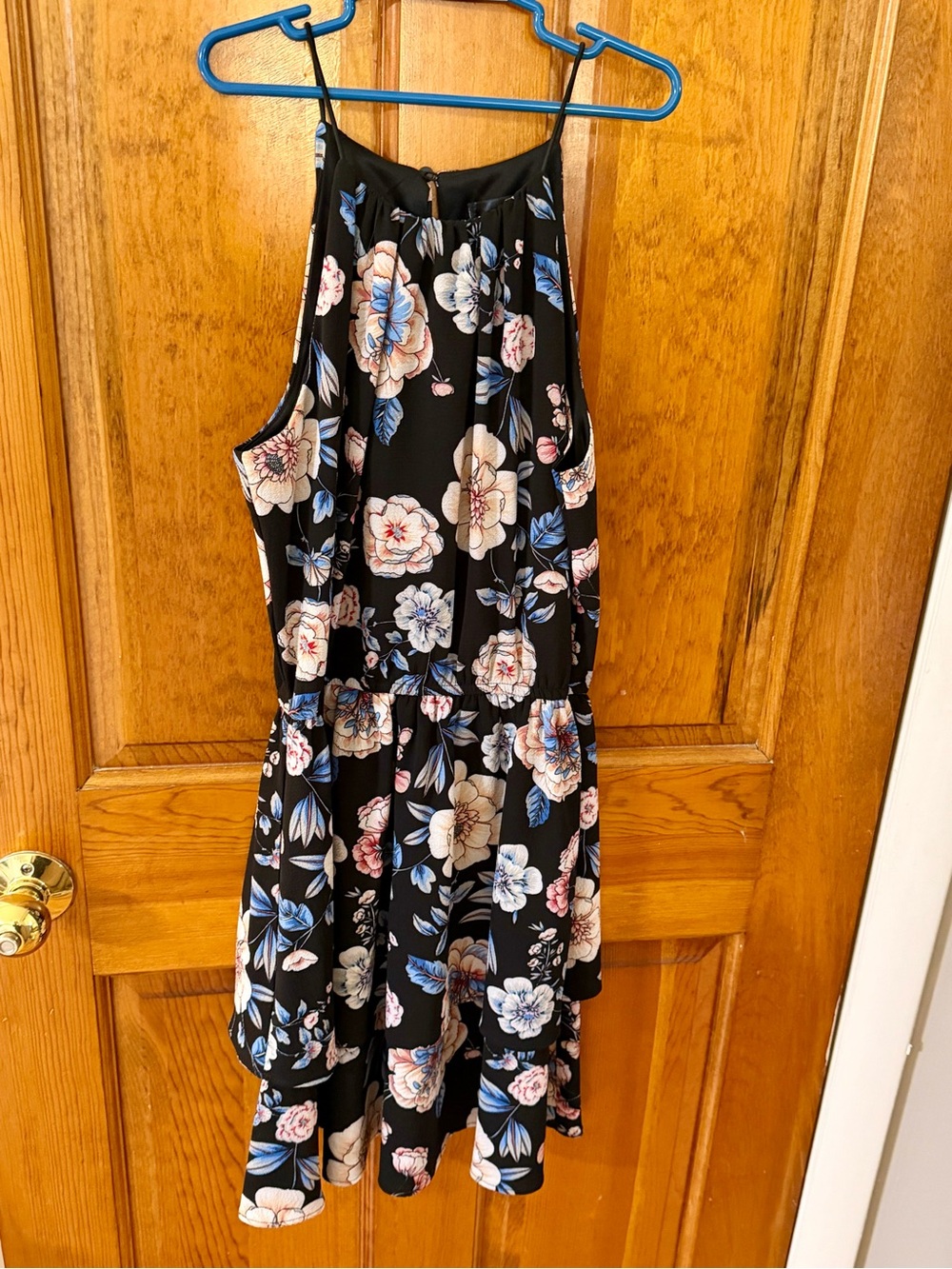 Aqua Black Floral Dress with Pink & Blue Blooms